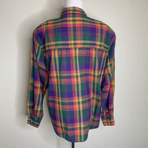 Liz Claiborne Bright Plaid Cotton 80s 90s Shirt Sz 14 Large - Picture 2 of 8
